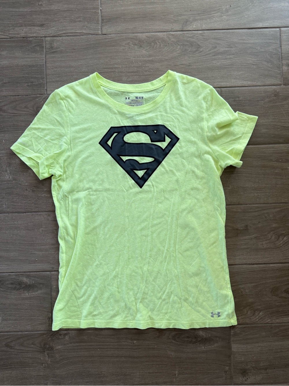 Under Armour Neon Yellow Superman Logo Tee, Semi-Fitted, Halloween
